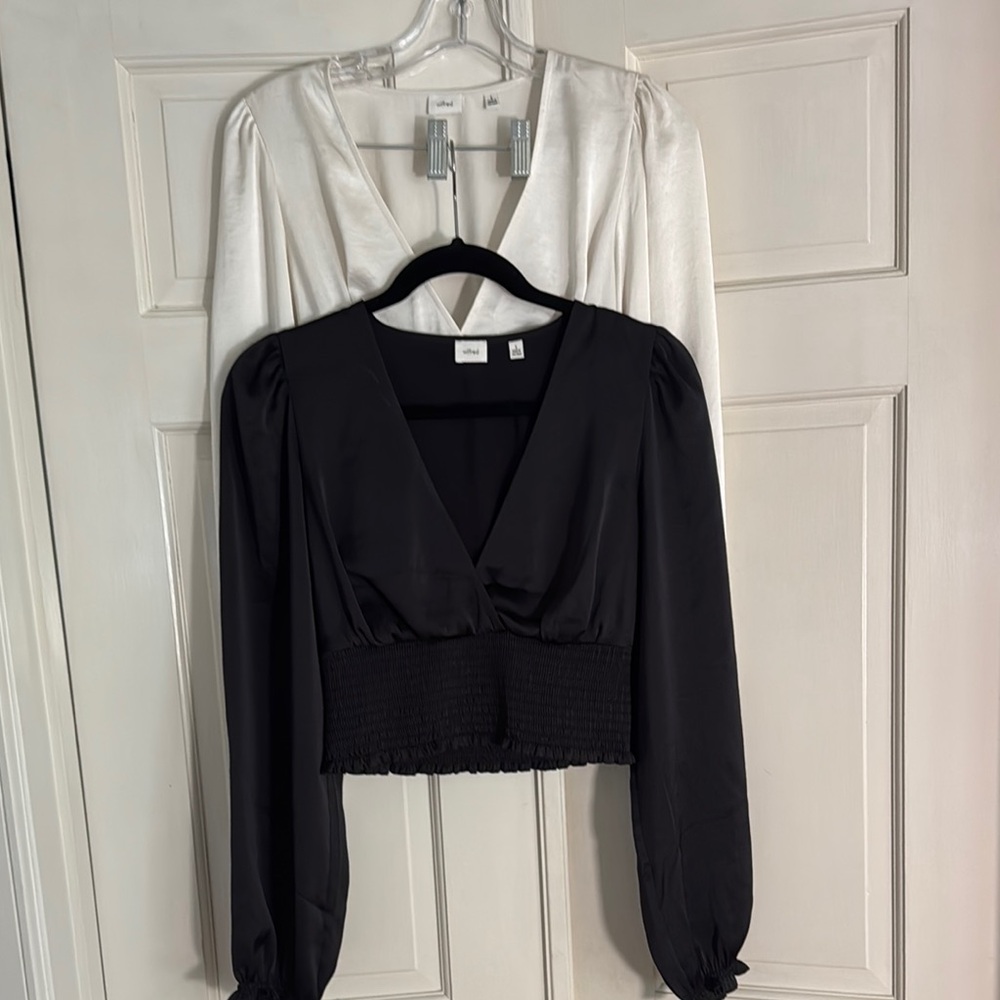 Two Aritzia Wilfred Genoa Fitted Crop Blouses size Small